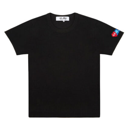 PLAY INVADER T-SHIRT RED AND BLUE SLEEVE EMBLEM (BLACK)