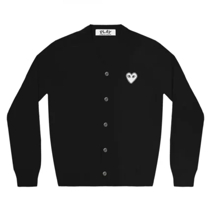 PLAY MENS CARDIGAN WHITE HEART BLACK