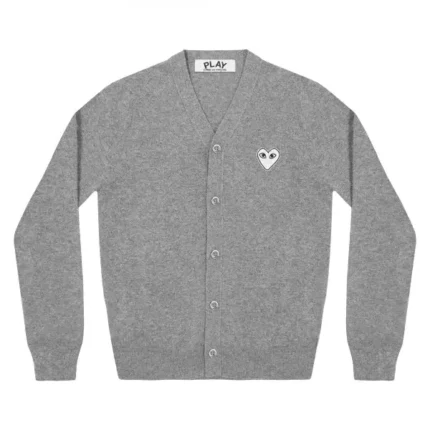 PLAY MENS CARDIGAN WHITE HEART NATURAL SERIES LIGHT GREY